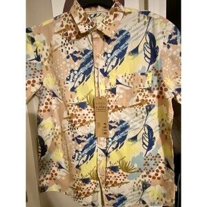 VSTR Mens Colorful Button Up Shirt Abstract Print Short Sleeve 100% Cotton M NWT